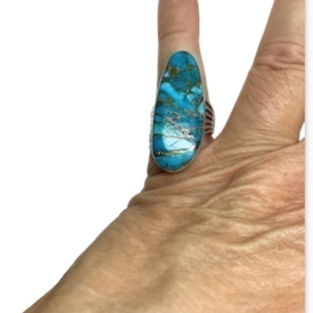 Sterling silver blue turquoise pointer ring